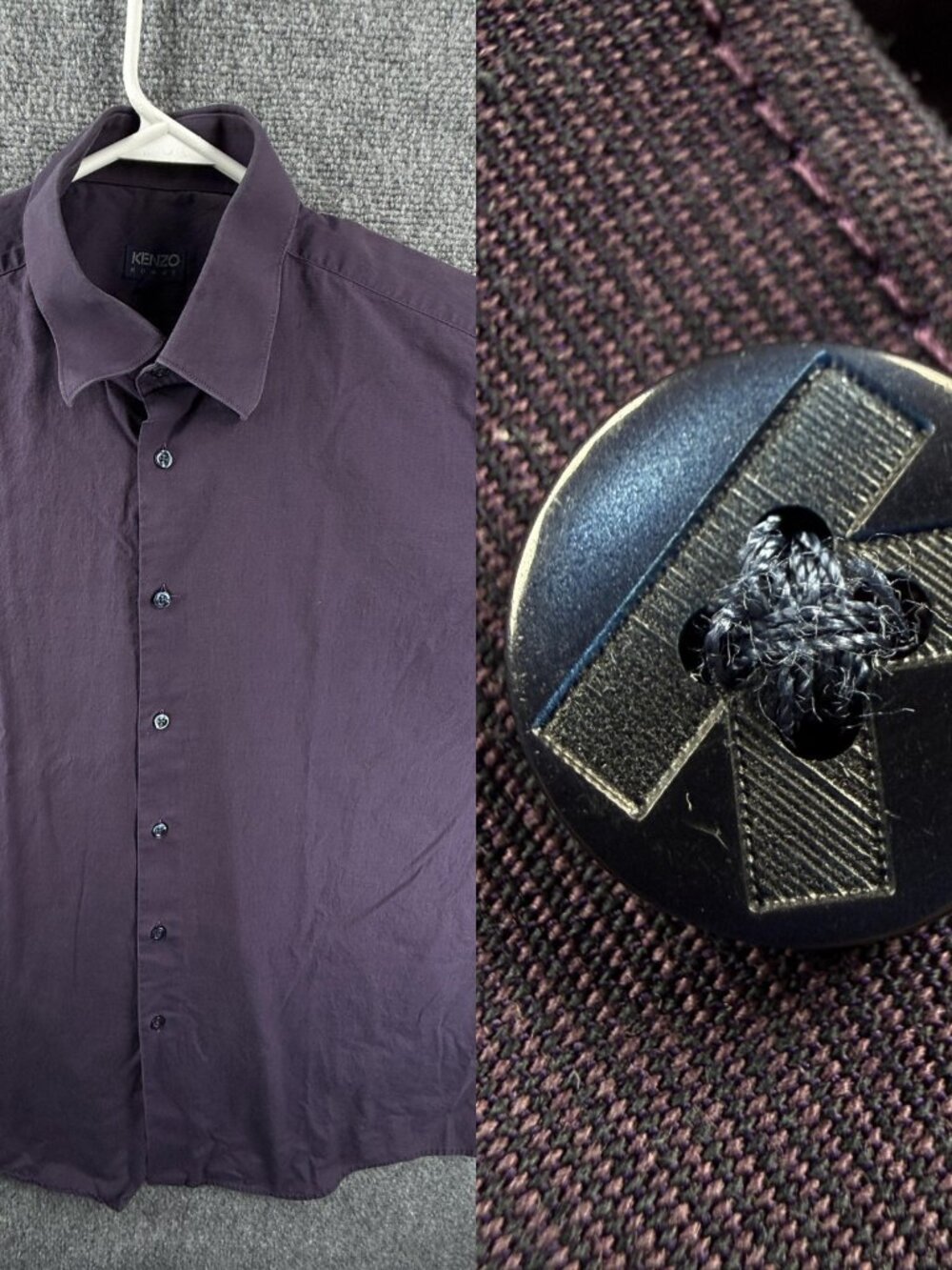 Kenzo Homme 17 Purple Solid Shirt Streetwear Button Up Long Sleeve Mens Spread